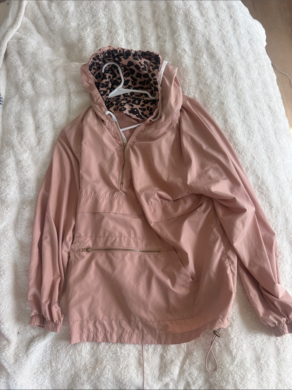 Women's Dusty Rose Hooded Anorak with Leopard-Print Lining